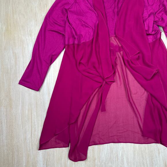LOGO Lori Goldstein Magenta Long Sleeve Open Front Draped Pockets Cardigan XL - Picture 5 of 12